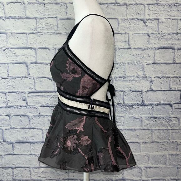 Metallic Floral Fil Coupe Peplum Tank, Black/Camellia - Picture 5 of 14